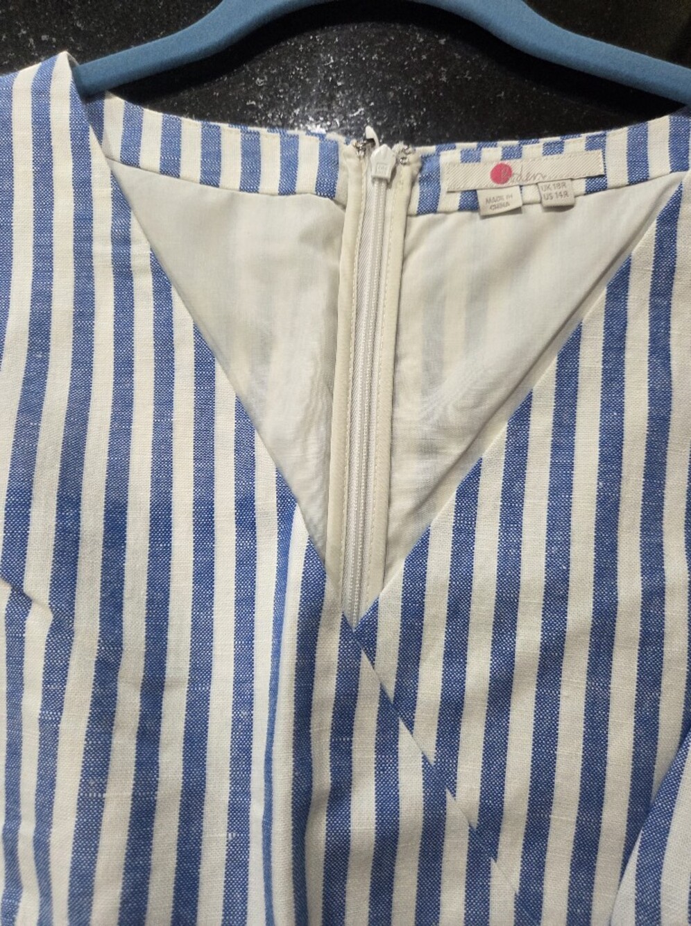 Boden Blue & White Striped Sleeveless Linen Jumpsuit - Size 14R - Picture 6 of 10